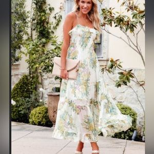 vici floral midi ruffle dress